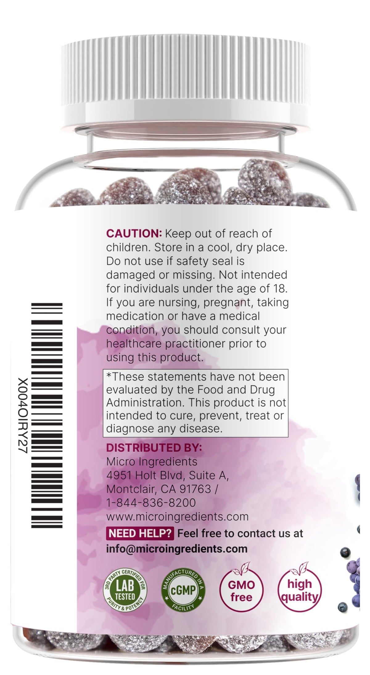 Gummies de magnésium glycinate 400mg Micro Ingredients, vue de l'arrière