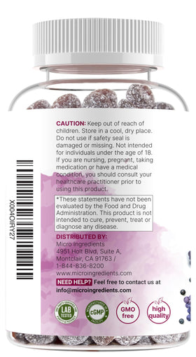 Gummies de magnésium glycinate 400mg Micro Ingredients, vue de l'arrière