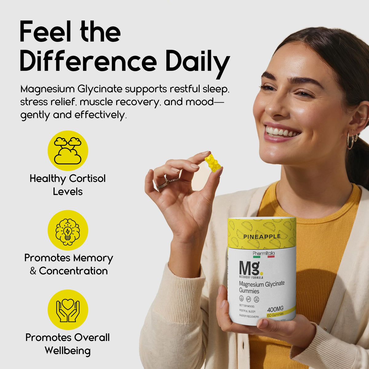 Gummies de Magnésium Glycinate 400mg Pharmlitalia, ingrédients naturels