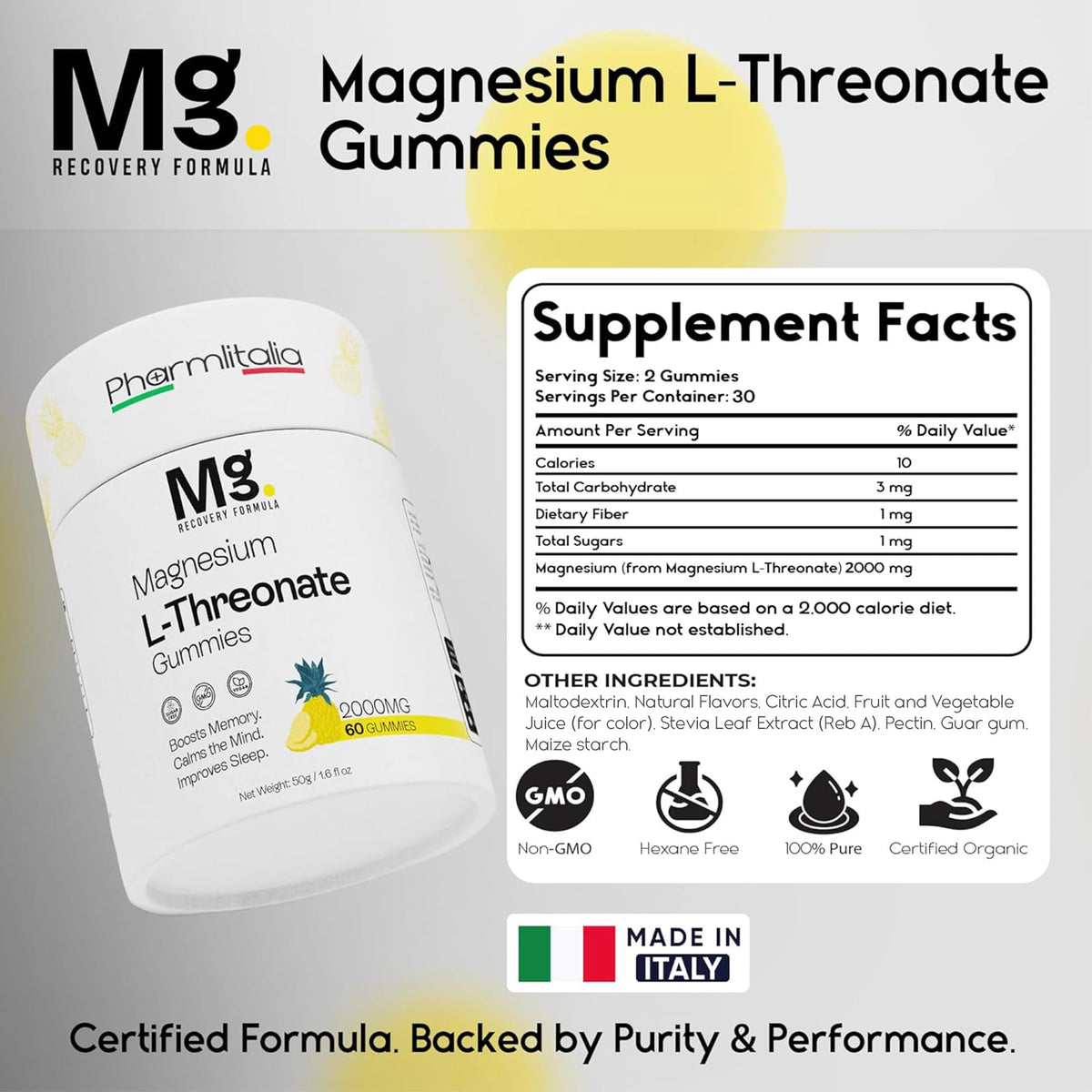 Gummies de Magnésium Glycinate 400mg Pharmlitalia, présentation sur une table