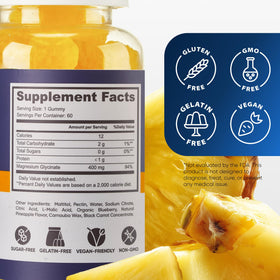 Gummies de magnésium glycinate 400mg PURA WEX NUTRITION sur un fond blanc