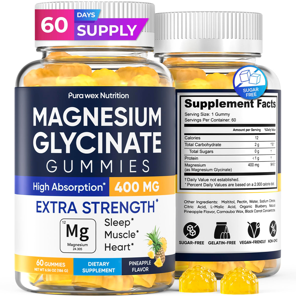 Gummies de magnésium glycinate 400mg PURA WEX NUTRITION vue de face