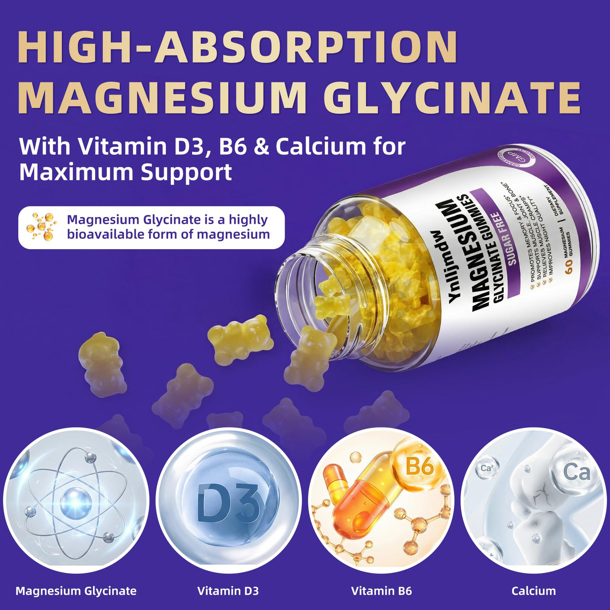 Gummies de magnésium glycinate 500mg de Ynlljmdw, présentation des gummies
