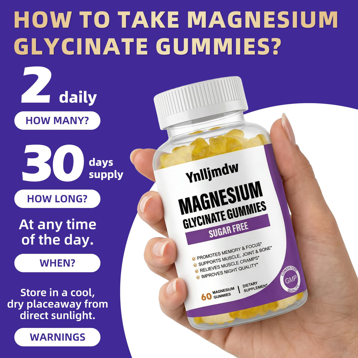 Gummies de magnésium glycinate 500mg de Ynlljmdw, présentation en lifestyle