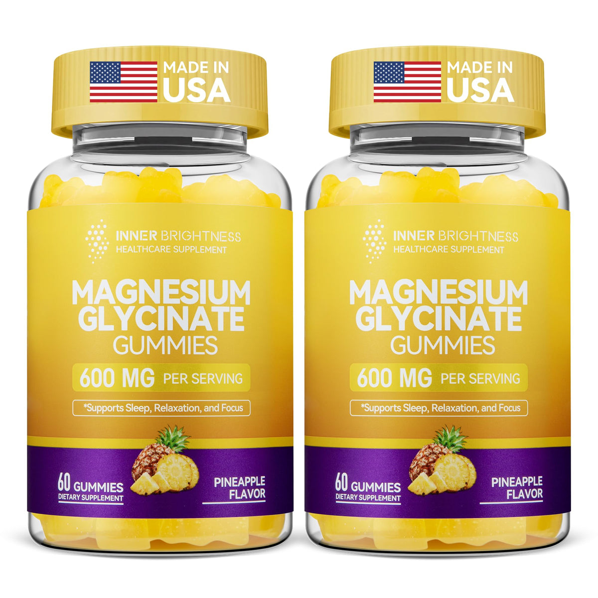 Gummies de magnésium glycinate 600mg sans sucre, vue de face