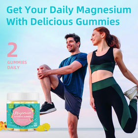 Gummies de magnésium glycinate AFXMATE avec ingrédients naturels en arrière-plan