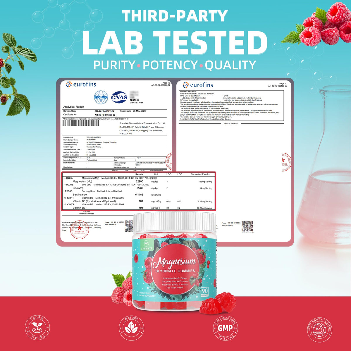 Gummies de magnésium glycinate AFXMATE avec une main