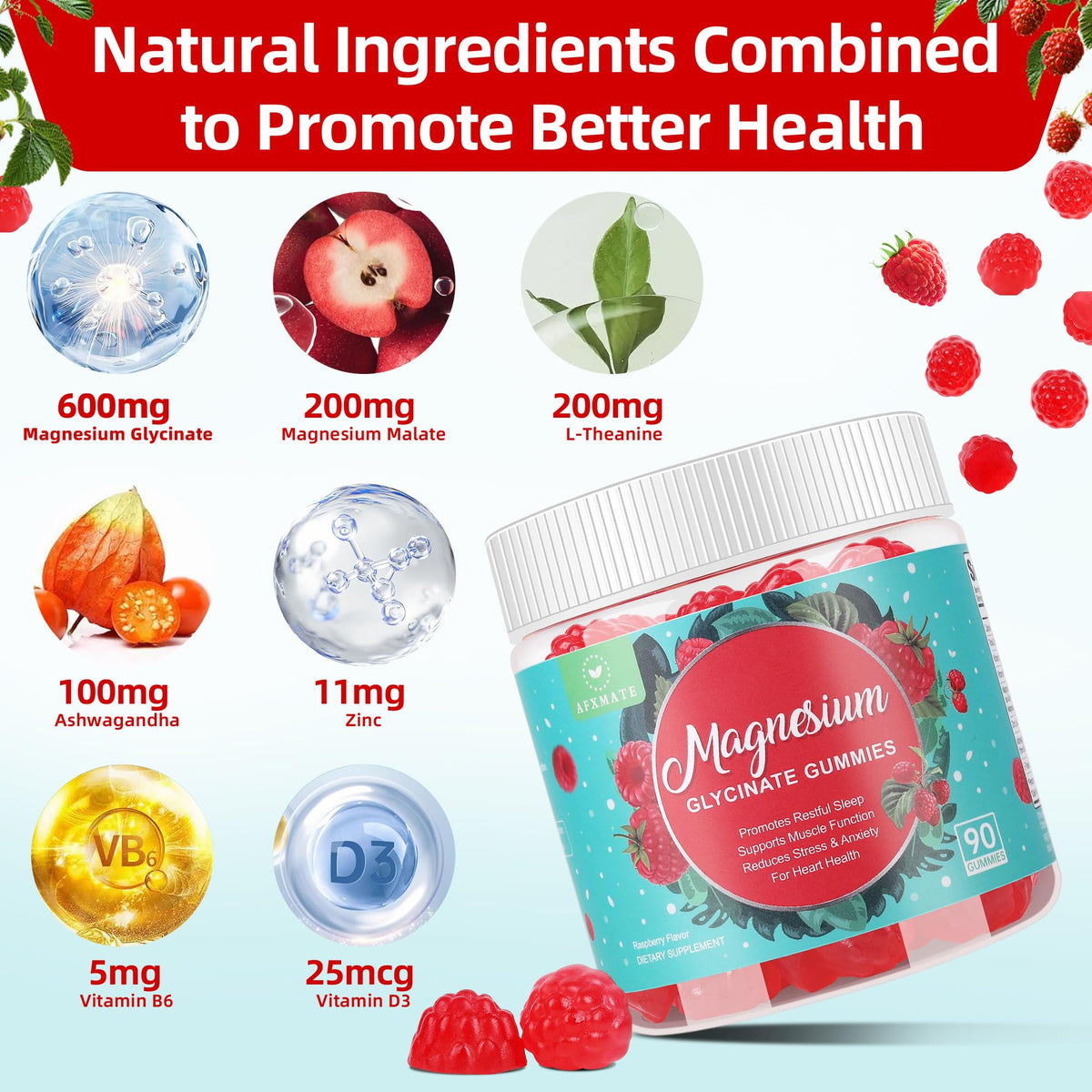 Gummies de magnésium glycinate AFXMATE sur un fond neutre
