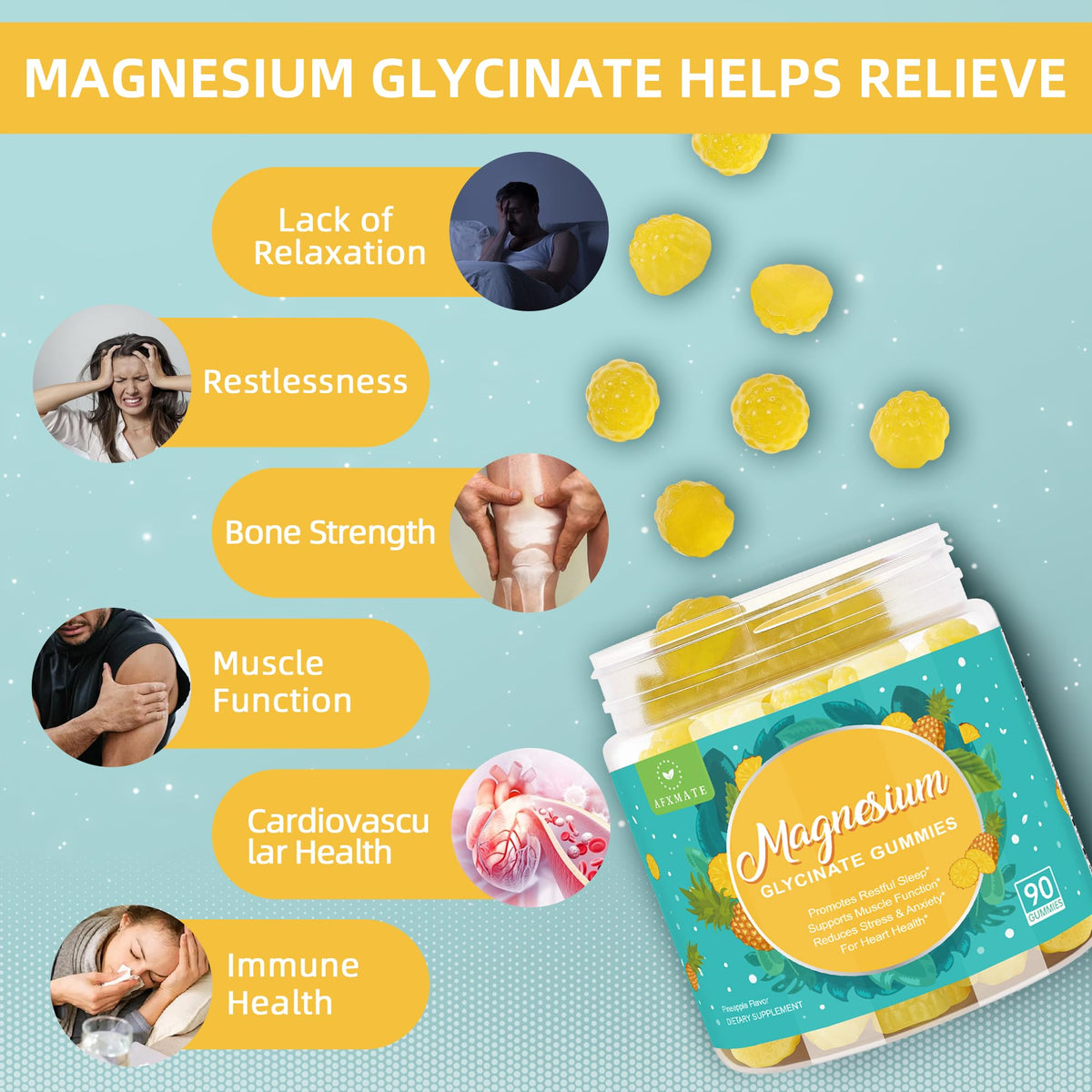 Gummies de magnésium glycinate AFXMATE sur une table