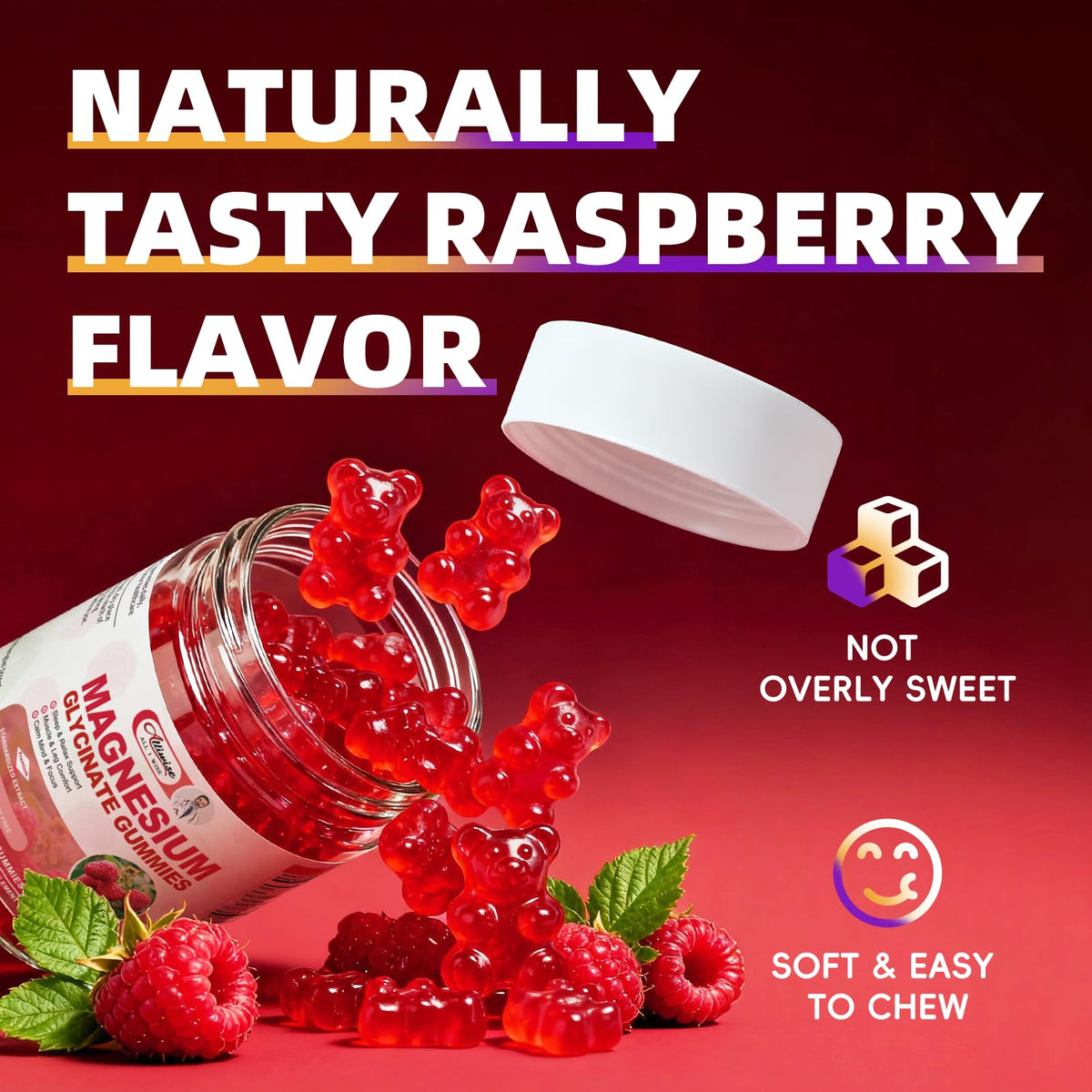 Gummies de magnésium glycinate Alliwise avec une main tenant le bocal