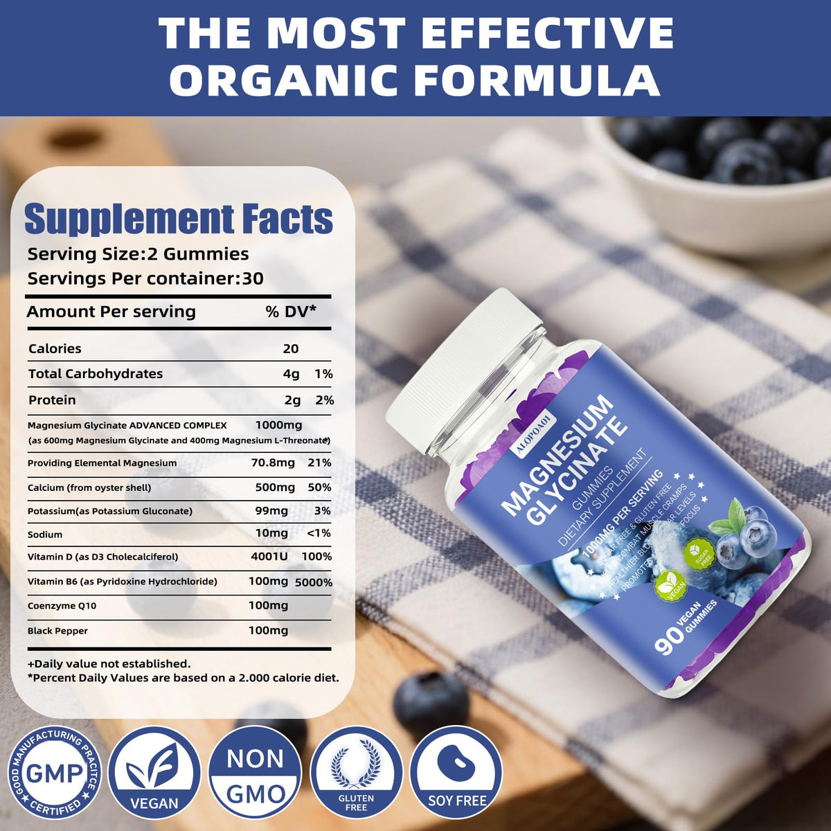 Gummies de Magnésium Glycinate ALOPOA01 sur une table