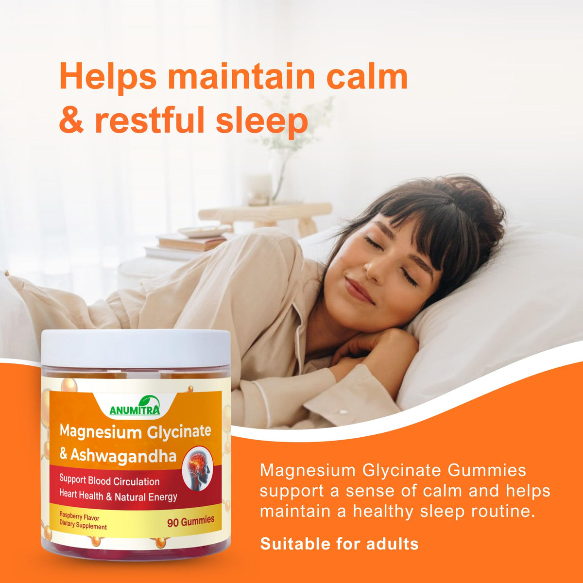 Gummies de Magnésium Glycinate ANUMITRA avec Ashwagandha, goût framboise