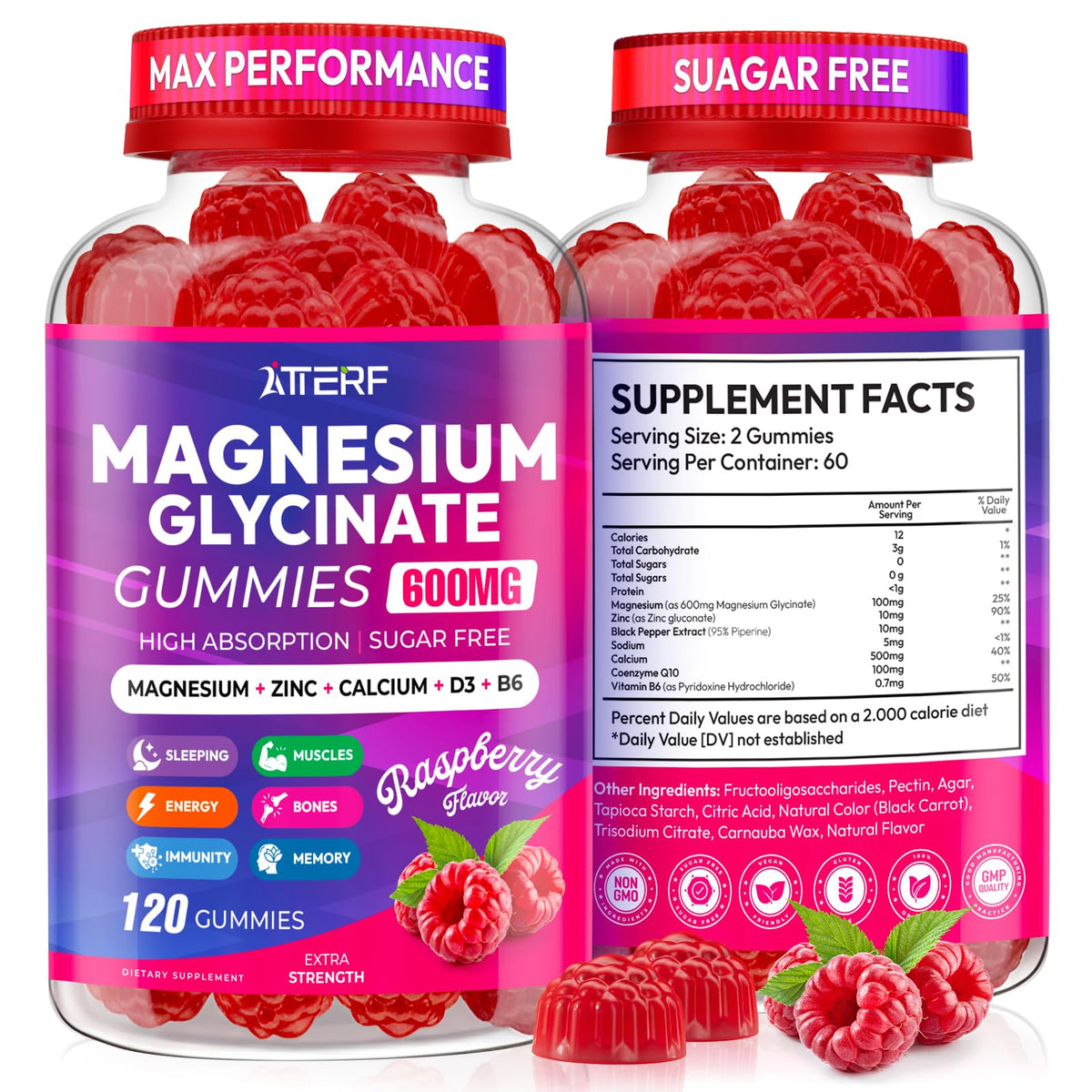 Gummies de magnésium glycinate Atterf 600mg en vue de face