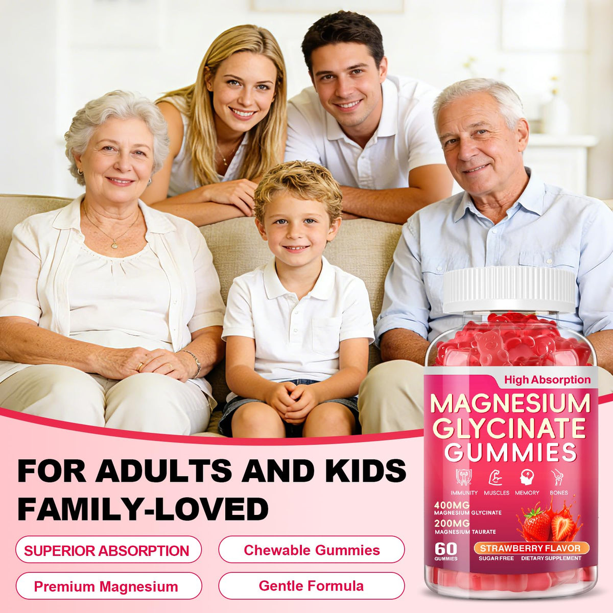 Gummies de magnésium glycinate Biokynt, arrière-plan naturel