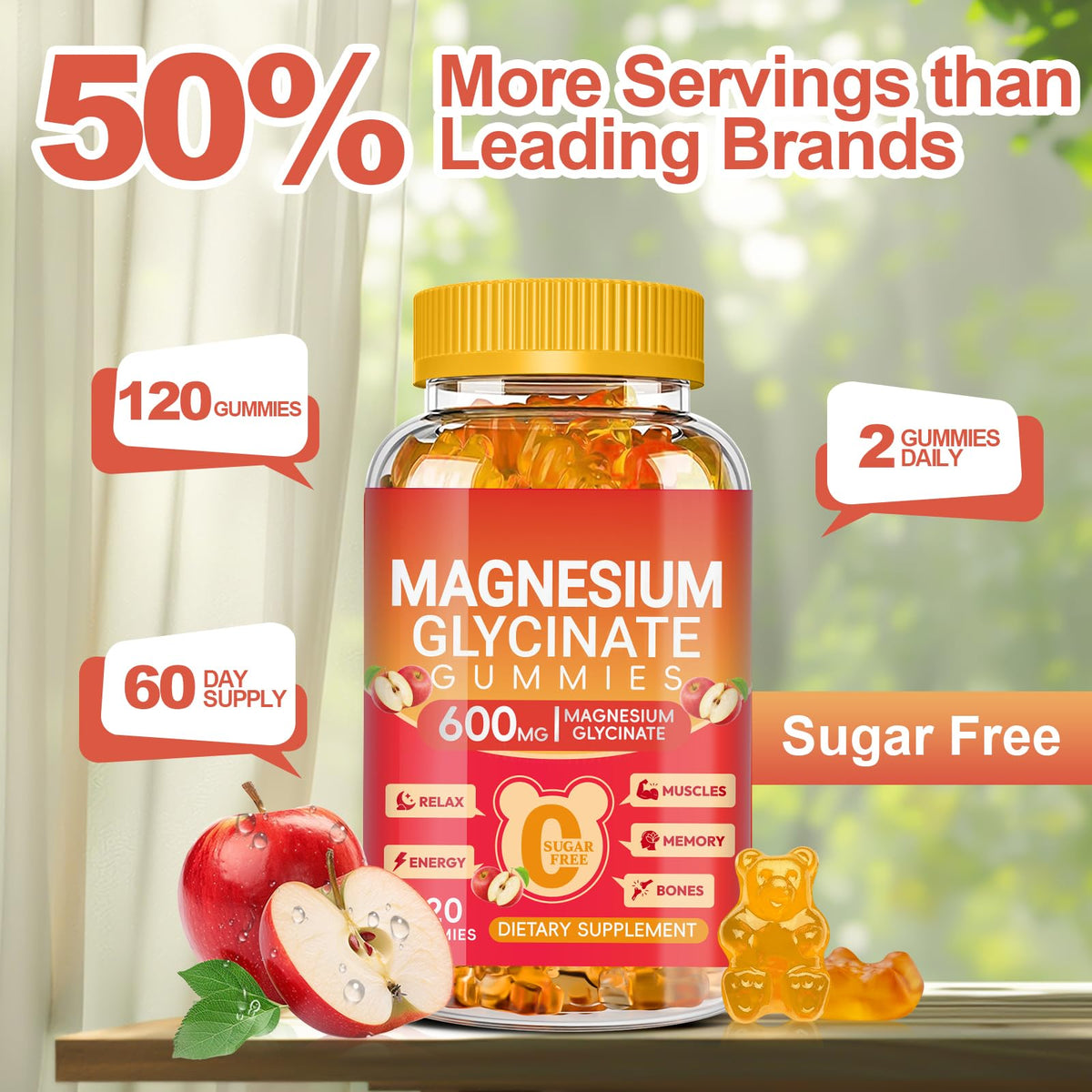Gummies de magnésium glycinate Cytona 600mg avec fond naturel