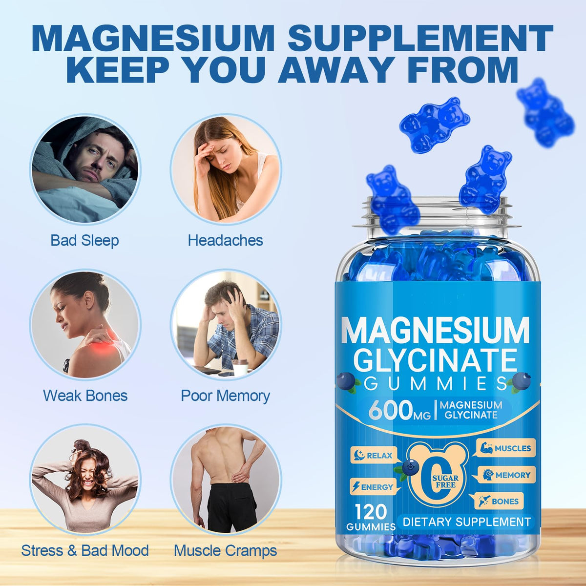 Gummies de magnésium glycinate Cytona avec un verre d'eau