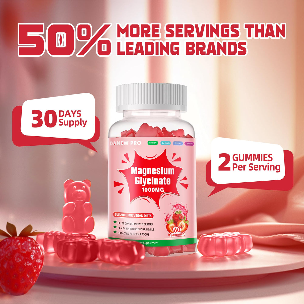 Gummies de Magnésium Glycinate DANEW Pro en gros plan