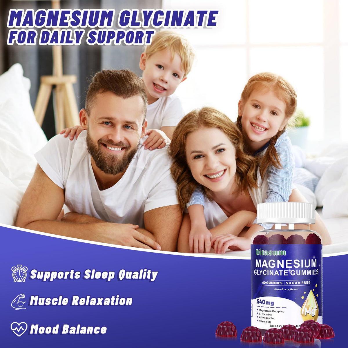 Gummies de magnésium glycinate Ditasum, vue de côté de la bouteille