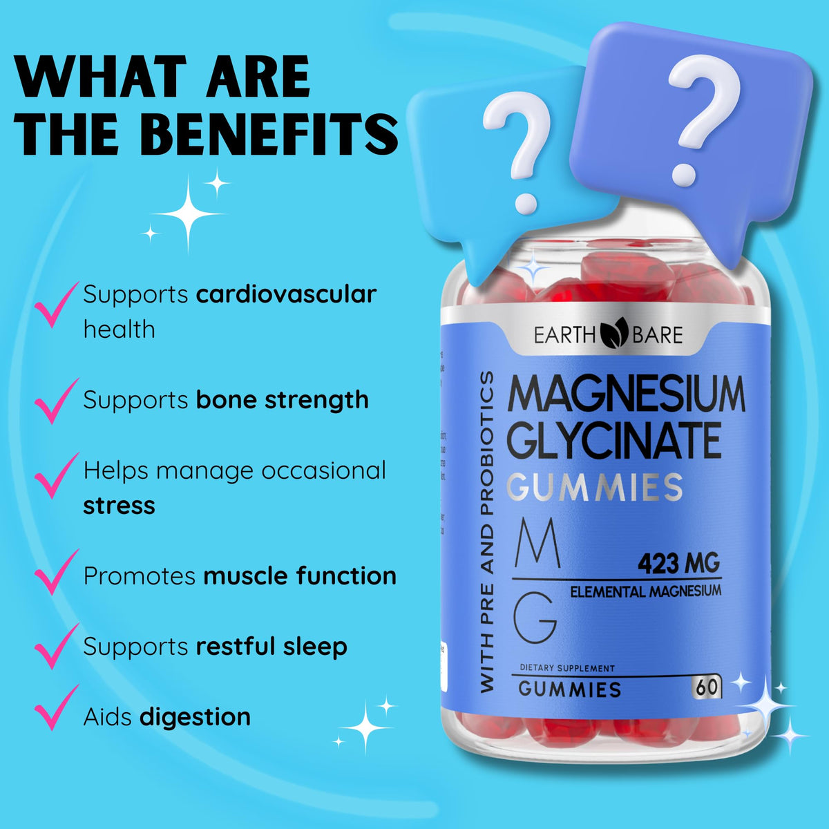 Gummies de magnésium glycinate Earth Bare, présentation sur une table