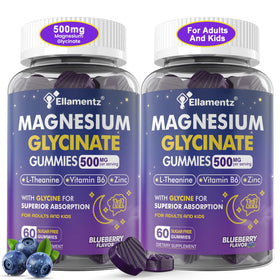 Gummies de magnésium glycinate ELLAMENTZ 500mg 120Ct vue de face