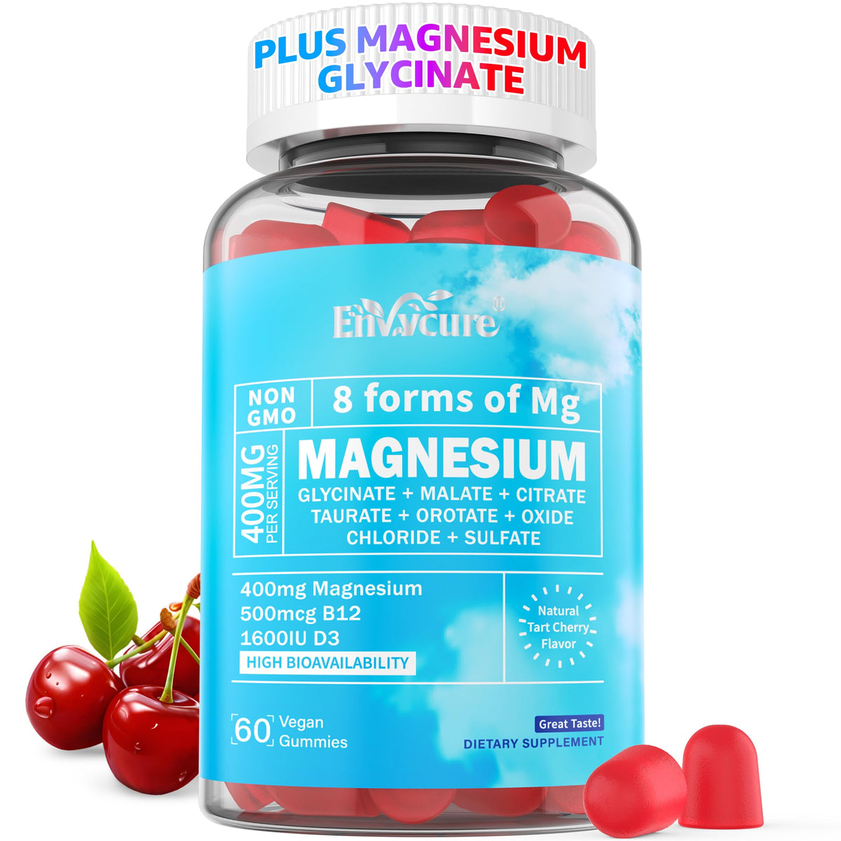Gummies de magnésium glycinate EnvyCure en pot de 60 pièces