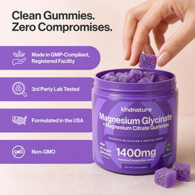 Gummies de magnésium glycinate et citrate kindnature sur un fond blanc
