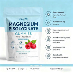 Gummies de Magnésium Glycinate Fibetrue 400mg avec une vue d'ensemble de la bouteille