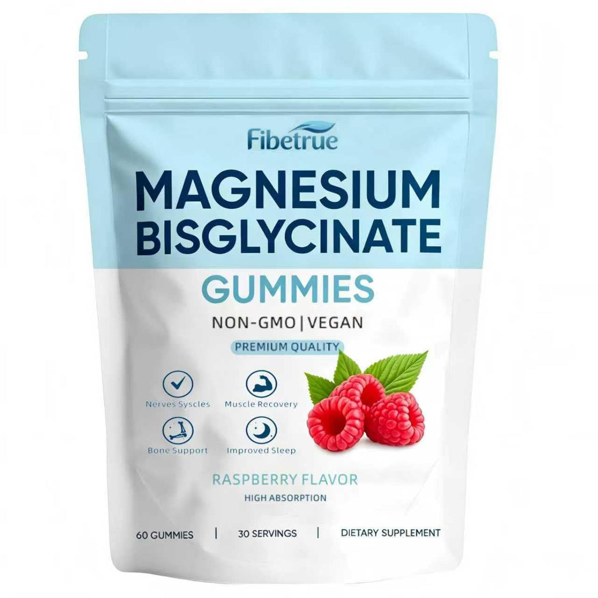 Gummies de Magnésium Glycinate Fibetrue 400mg saveur framboise, vue de face