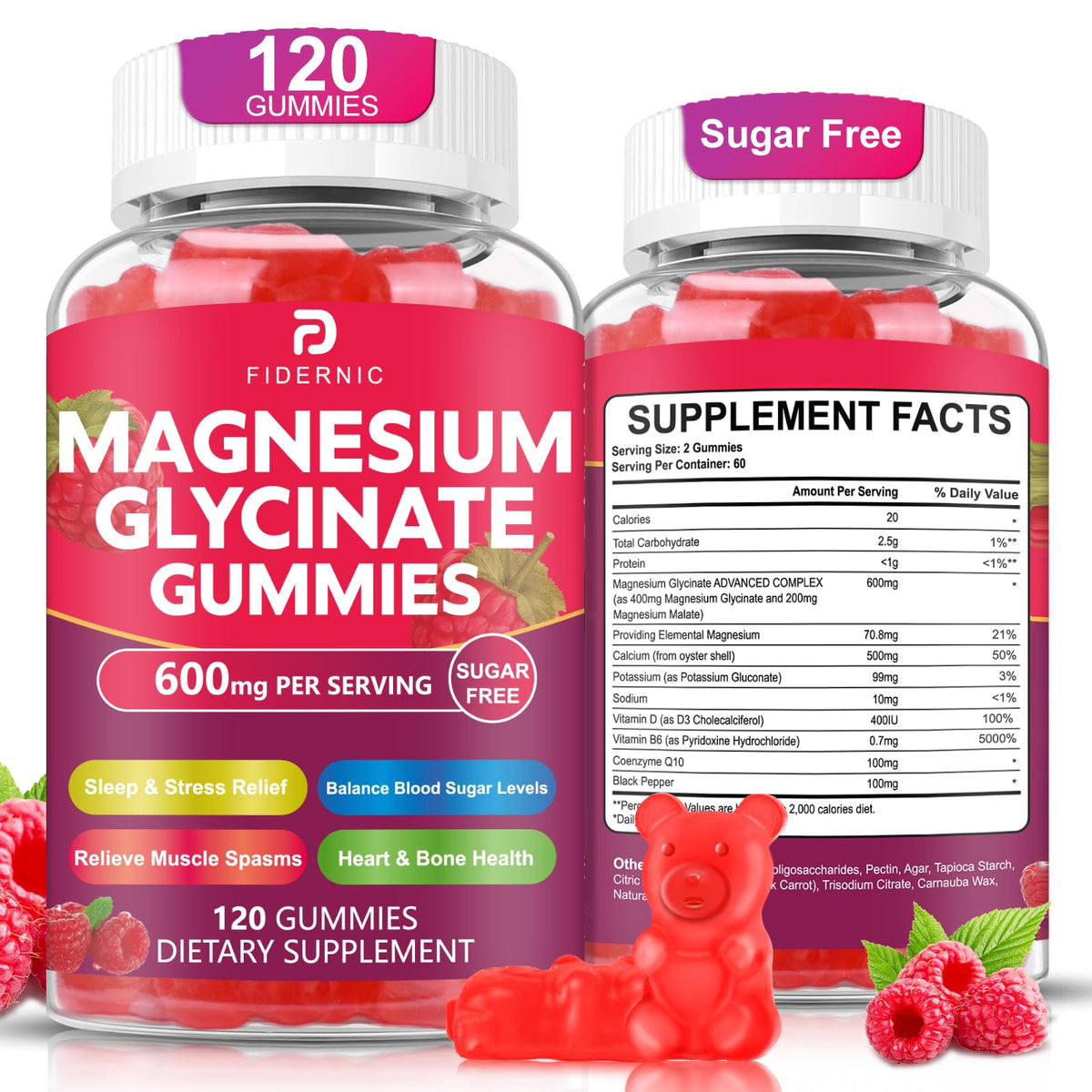 Gummies de magnésium glycinate FIDERNIC en boîte de 290g