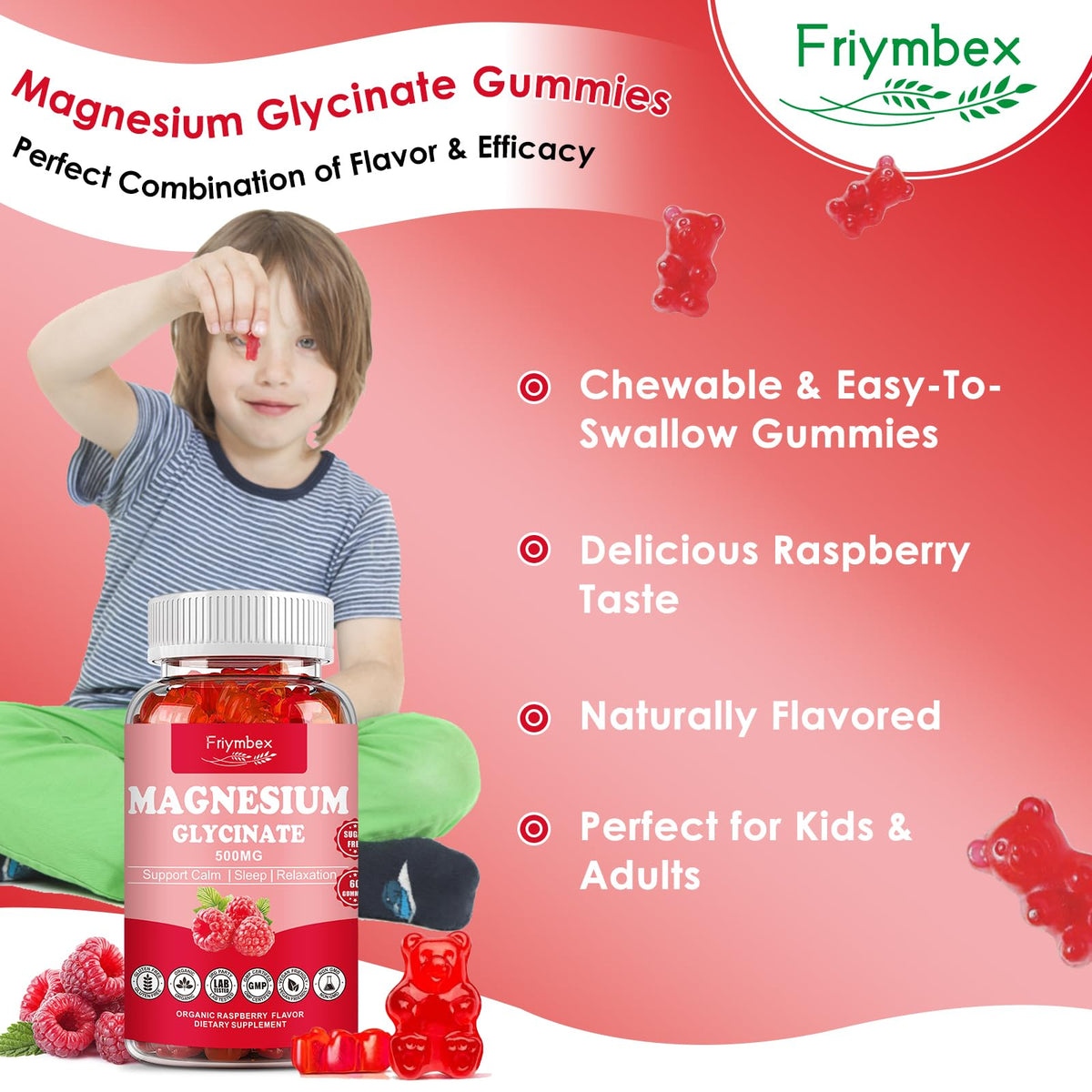 Gummies de Magnésium Glycinate Friymbex à côté d'un verre d'eau