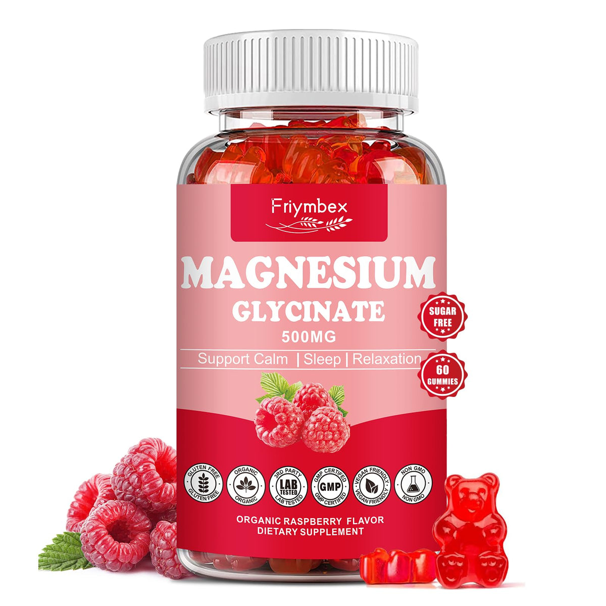 Gummies de Magnésium Glycinate Friymbex saveur framboise vue de face