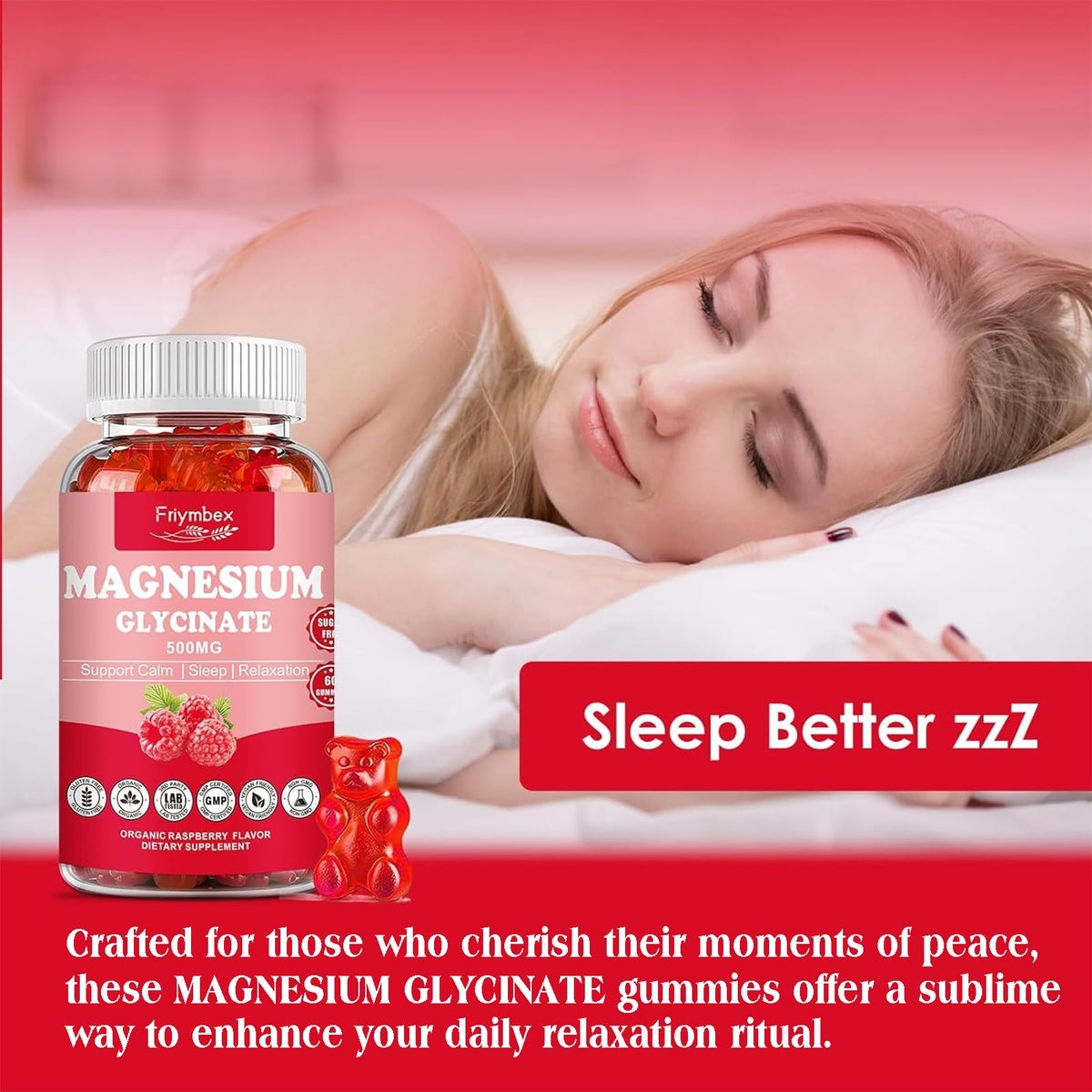 Gummies de Magnésium Glycinate Friymbex sur un fond blanc