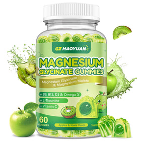 Gummies de magnésium glycinate GZ HAOYUAN, avec des ingrédients naturels en arrière-plan