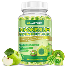 Gummies de magnésium glycinate GZ HAOYUAN, saveur kiwi et pomme verte, vue de face