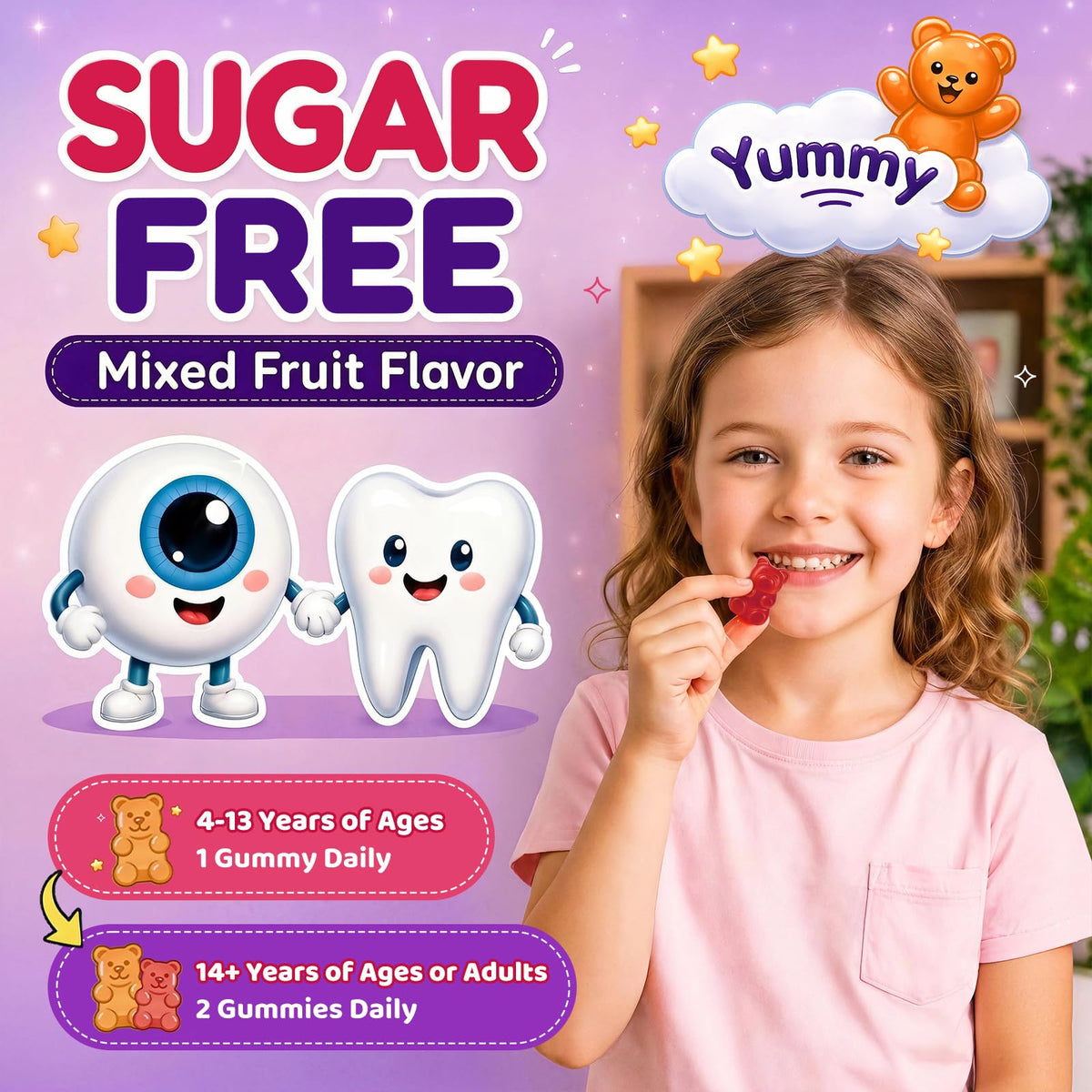 Gummies de magnésium glycinate GZ HAOYUAN sur une table avec des fruits