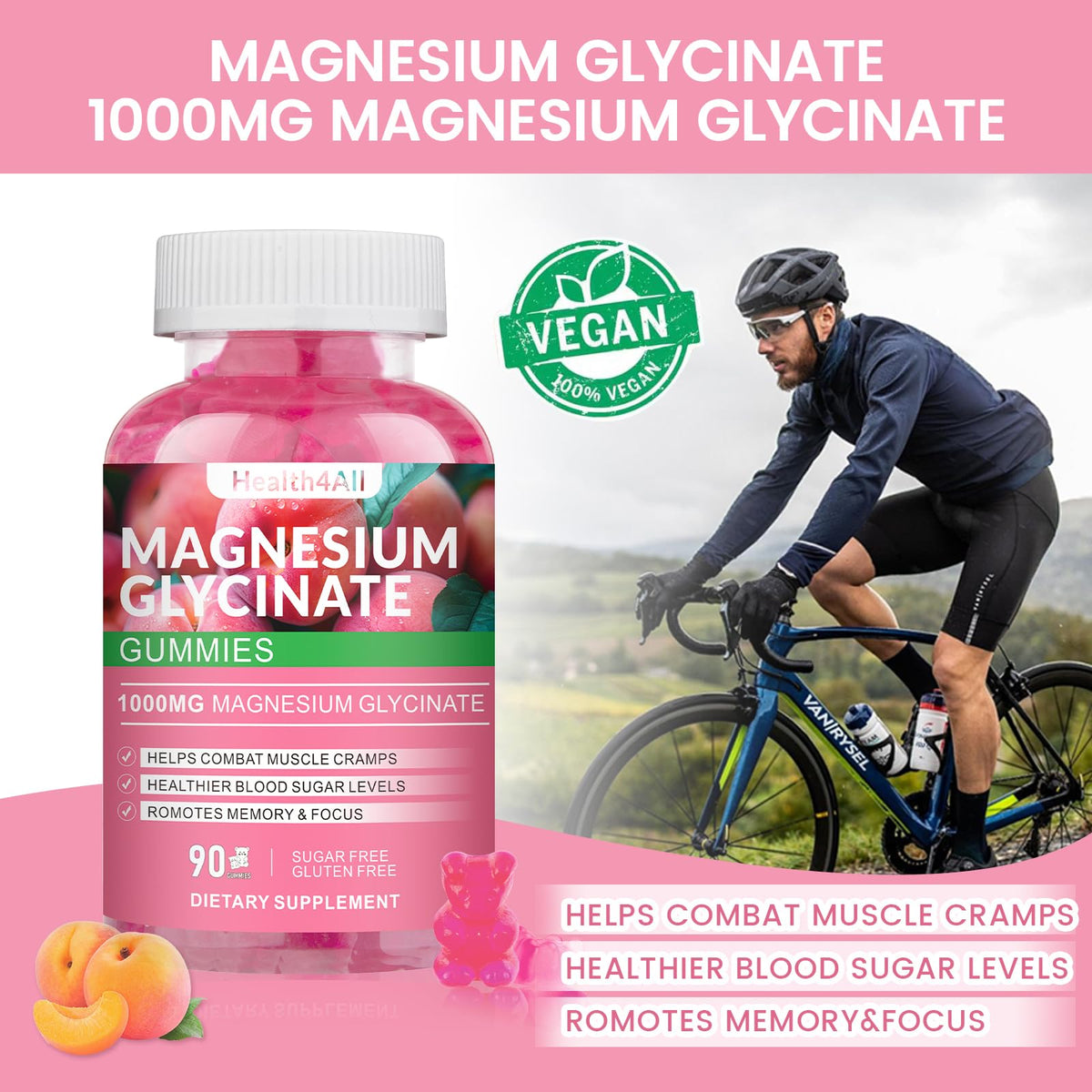 Gummies de magnésium glycinate Health4All, informations nutritionnelles sur l'emballage