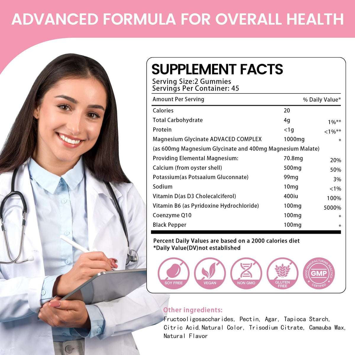Gummies de magnésium glycinate Health4All, présentation avec une cuillère