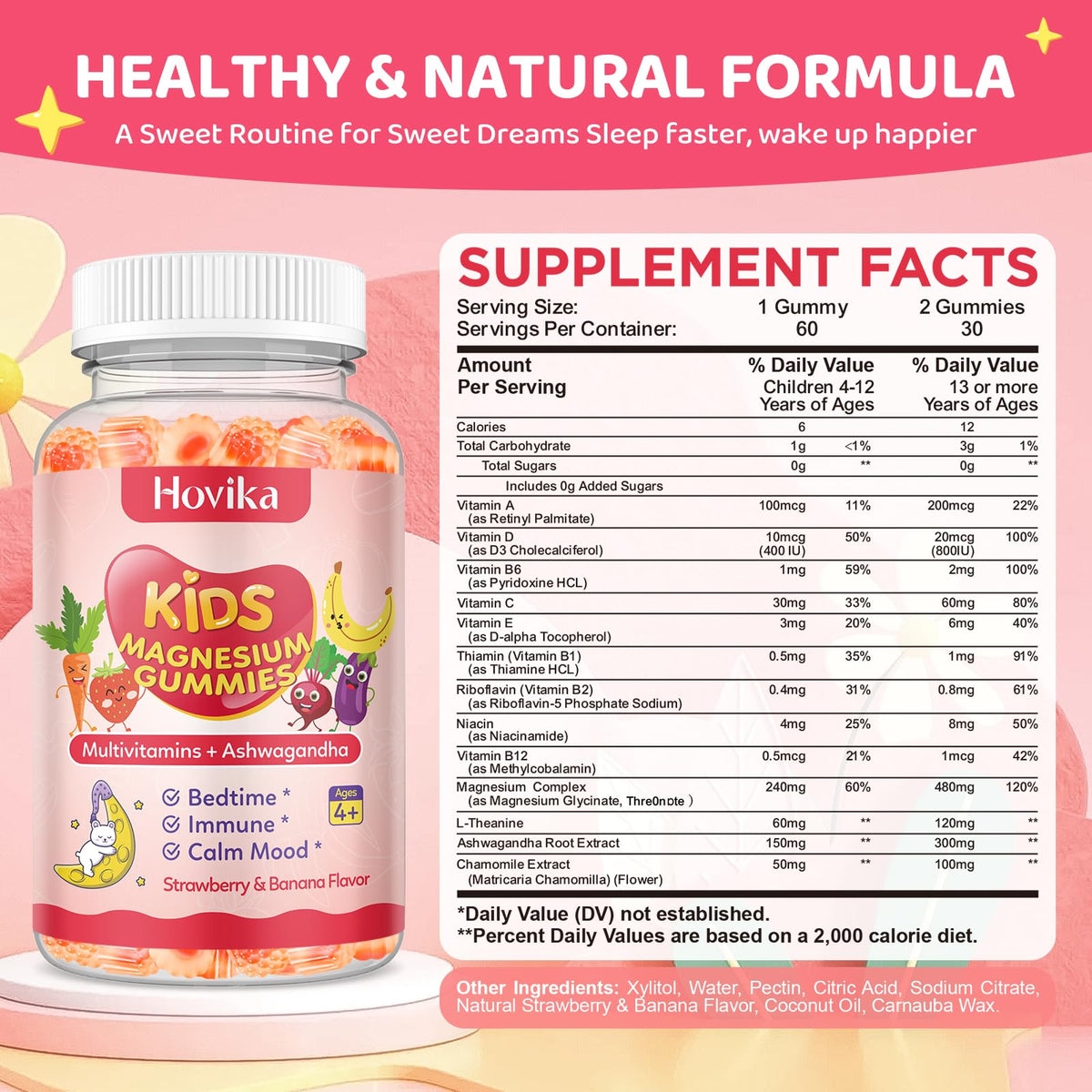 Gummies de magnésium glycinate Hovika, présentation avec des fruits