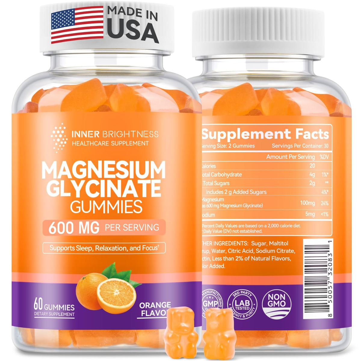 Gummies de magnésium glycinate Inner Brightness 600mg, vue de face