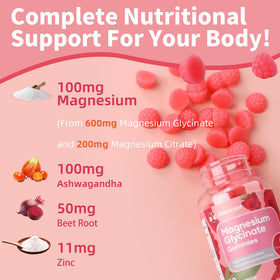 Gummies de magnésium glycinate IRIDESICENT 600mg, affichant le goût de fraise