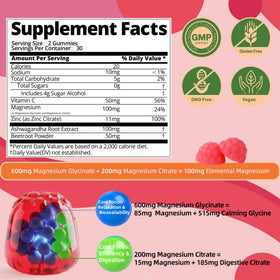 Gummies de magnésium glycinate IRIDESICENT 600mg, vue latérale avec une gummy en premier plan