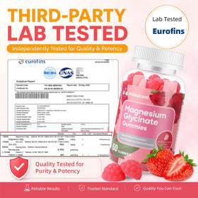 Gummies de magnésium glycinate IRIDESICENT, mise en scène avec des fruits frais