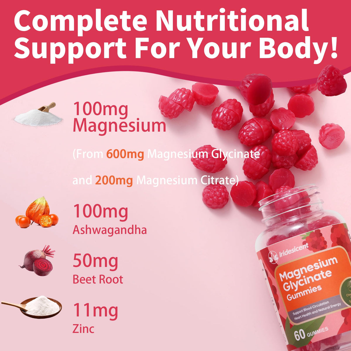 Gummies de magnésium glycinate IRIDESICENT sur une table