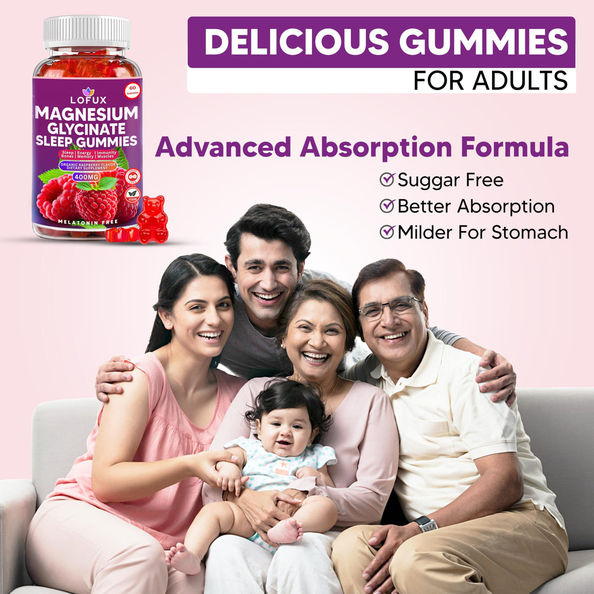 Gummies de magnésium glycinate Lofux 400mg à côté d'autres compléments