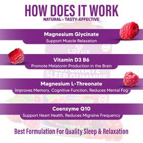 Gummies de magnésium glycinate Lofux 400mg à la framboise