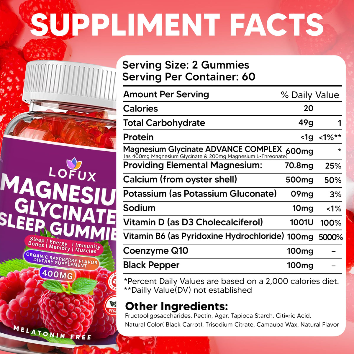 Gummies de magnésium glycinate Lofux 400mg avec emballage