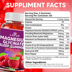 Gummies de magnésium glycinate Lofux 400mg avec emballage