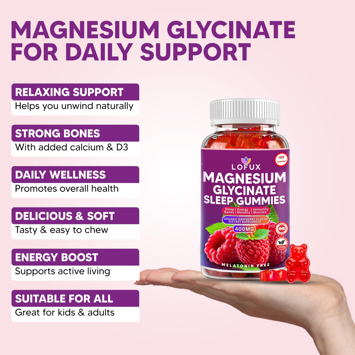 Gummies de magnésium glycinate Lofux 400mg montrant la texture