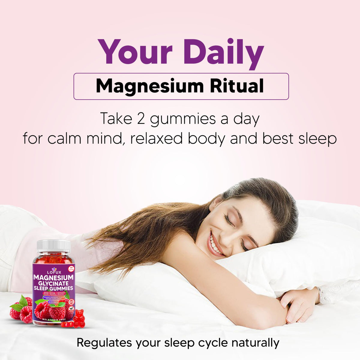 Gummies de magnésium glycinate Lofux 400mg sur une table
