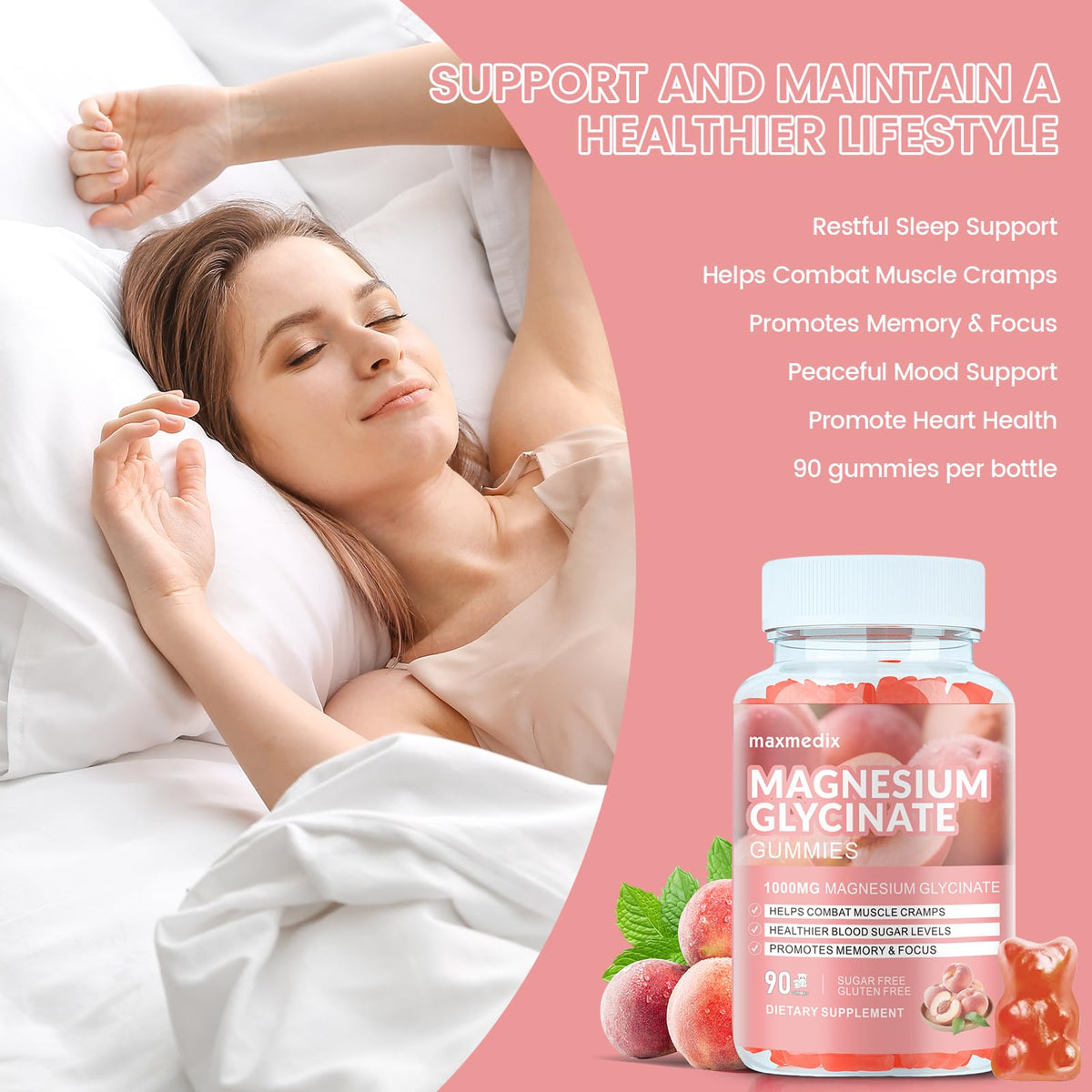 Gummies de magnésium glycinate Maxmedix savoureux à la framboise